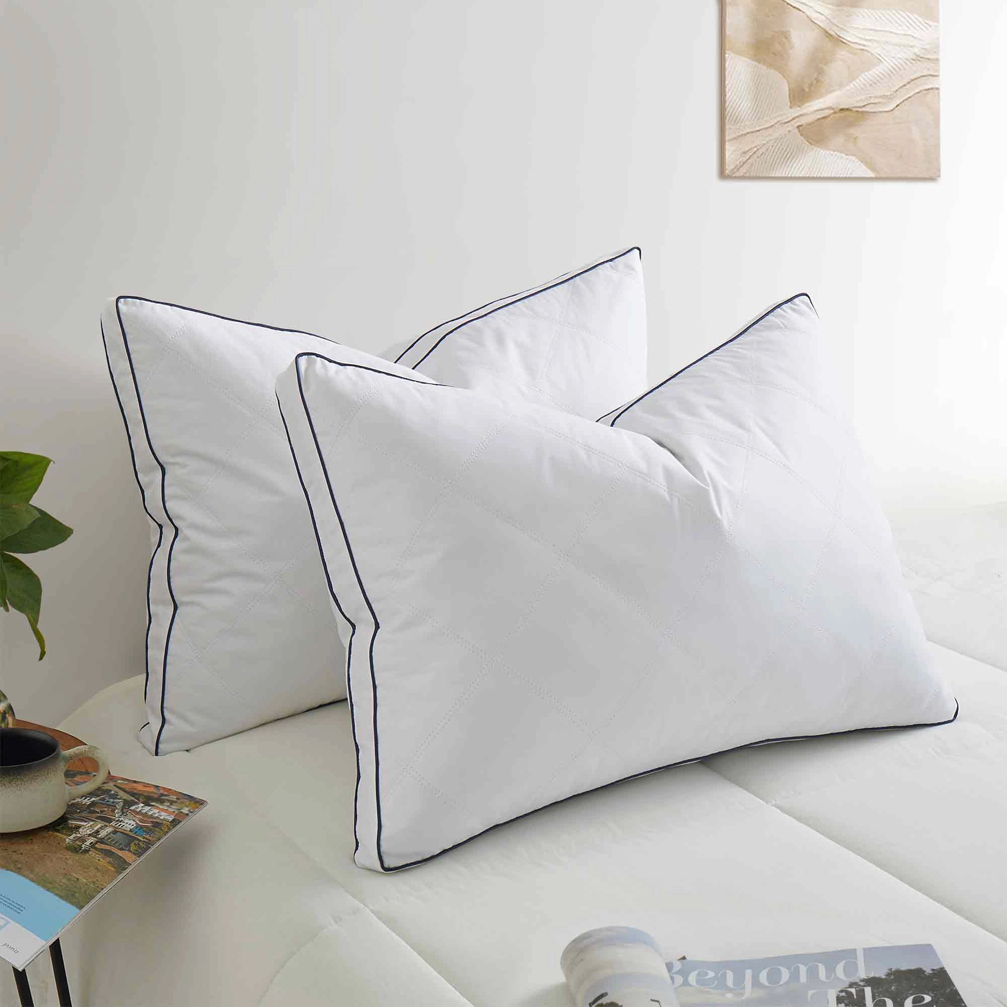 PEACENEST Goose Feather and Down Bed Pillows with Cotton Cover,Set of 2