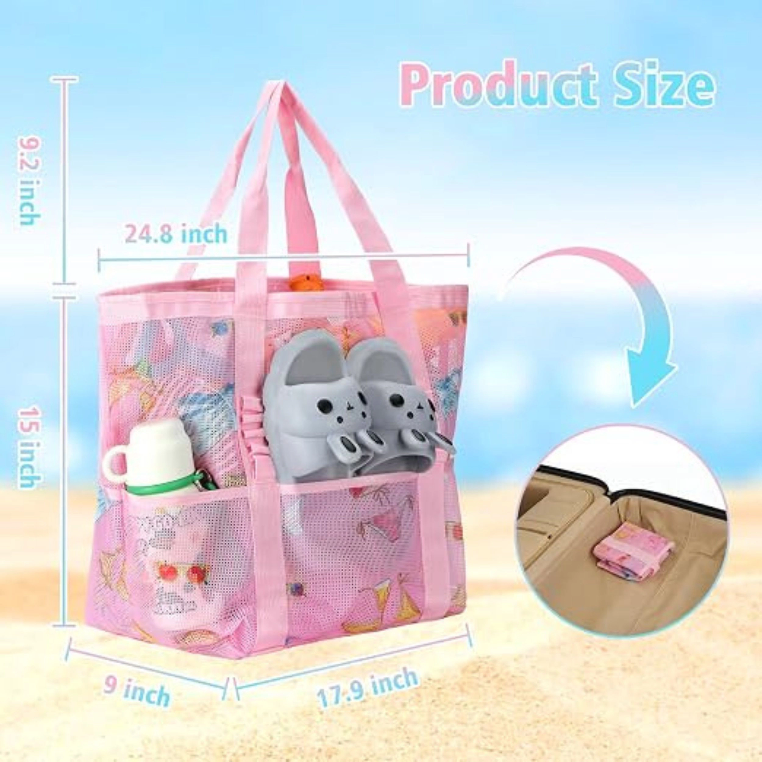 SS Design Mesh Beach Bag for Women Waterproof Sandproof Tote