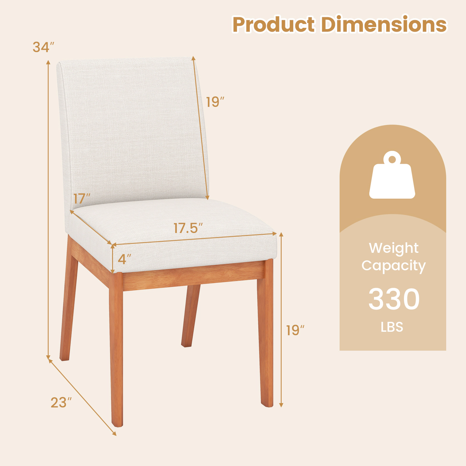 SUGIFT Upholstered Armless Dining Side Chairs Set of 2 with Rubber Wood Legs 330-lb Capacity Beige