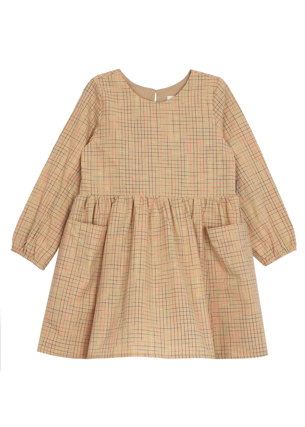 Mabel and Honey Plaid Woven Natural Waist Dress - Tan