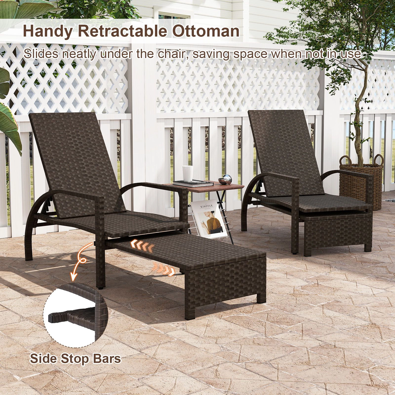SlickBlue Adjustable Patio Recliner with 6-Position Backrest and Metal Frame