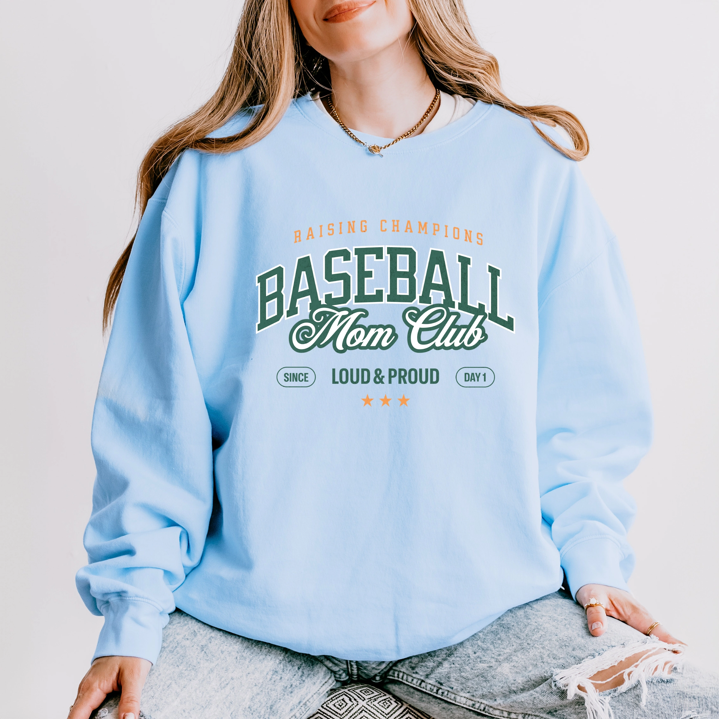 Simply Sage Market - Baseball Mom Club Loud & Proud Women's Lightweight Garment Dyed Sweatshirt