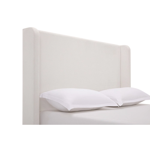 Flynama California King Bed, 54" Tall Chenille Headboard, Cream White, No Box Spring Needed