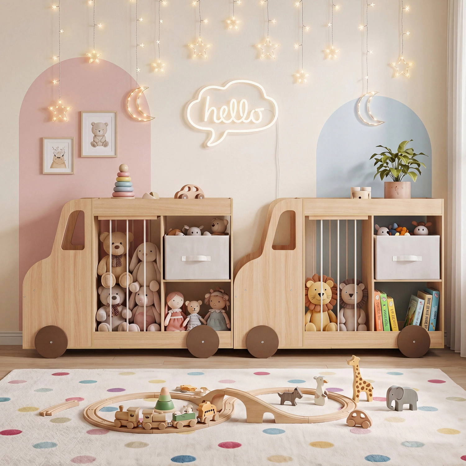 Hivvago Toy Storage Organizer with Stuffed Animal Fabric Drawer and Universal Wheels