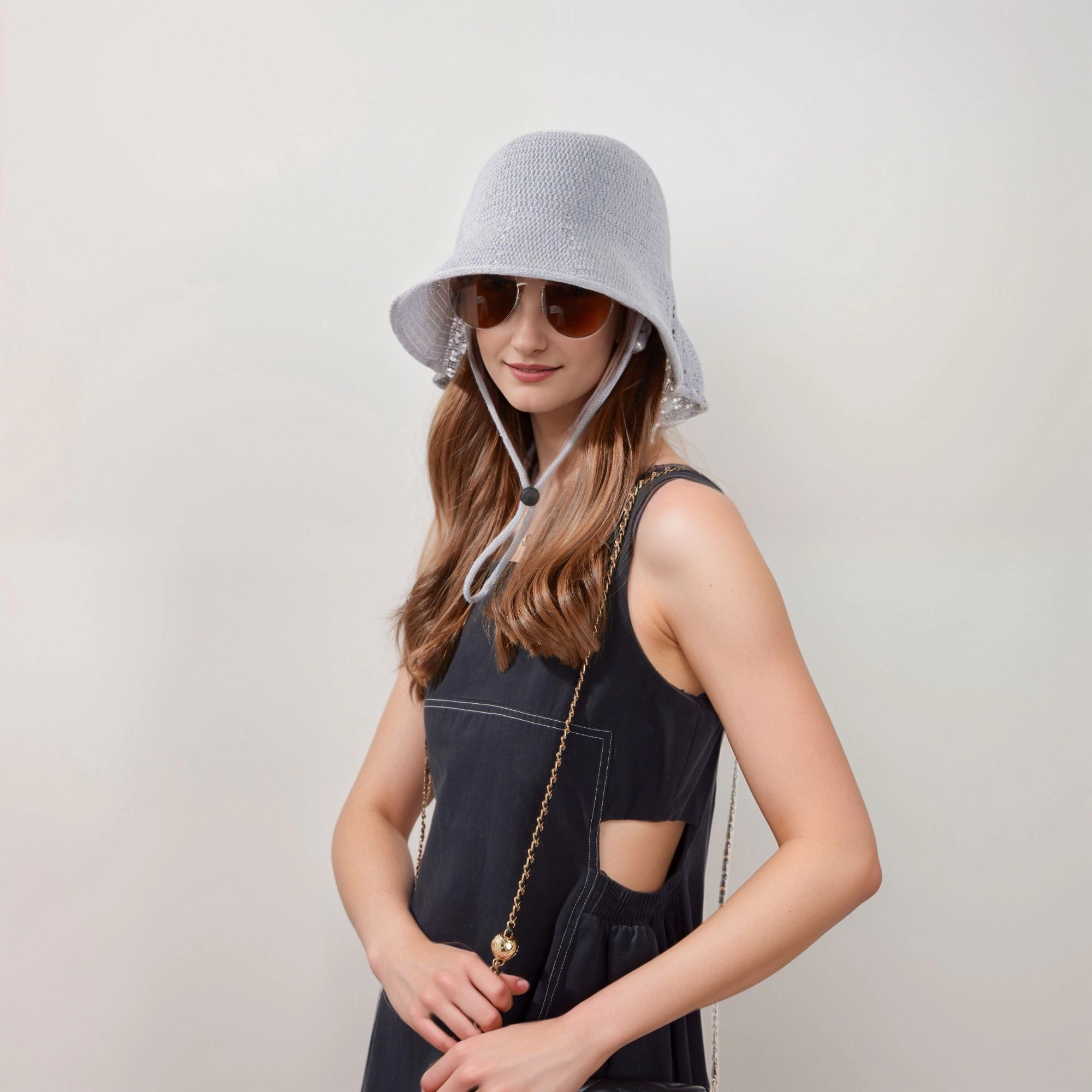 Anna-Kaci Women's Crochet Bucket Hat with Adjustable Chin Strap and Back Button Eyelet Panel for Sun Protection