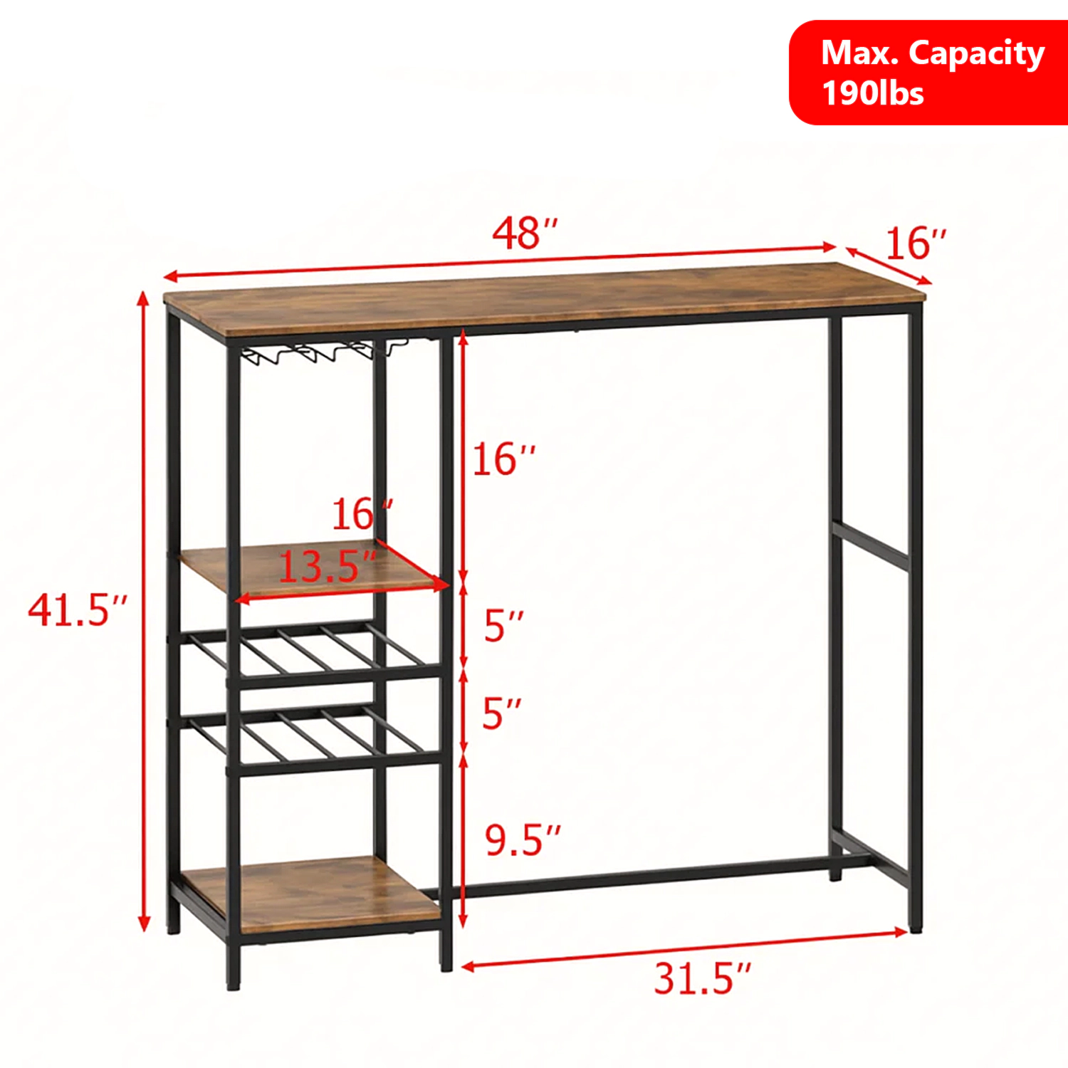Hivvago Rectangular Bar Dining Table with Integrated Shelving for Storage
