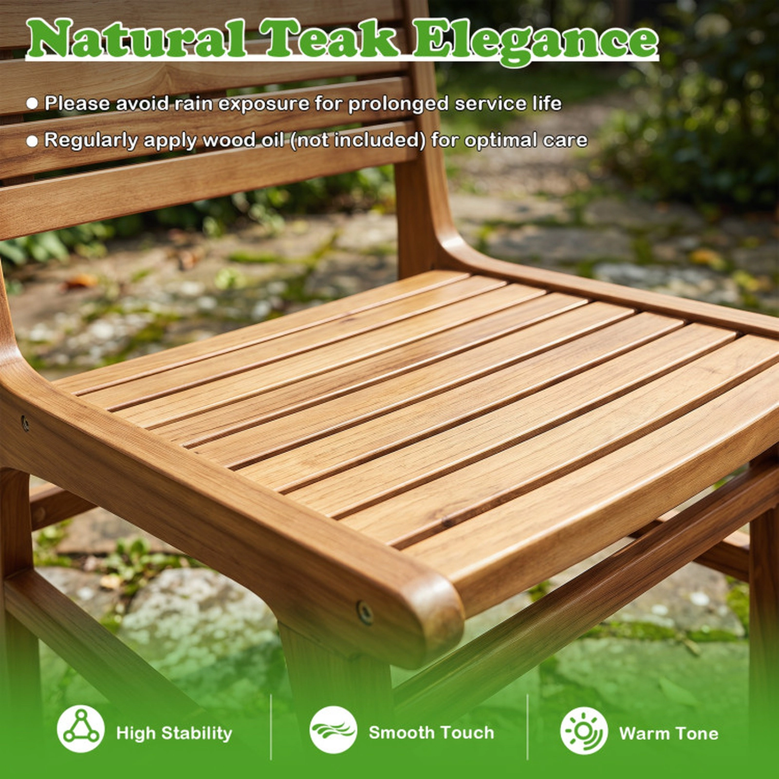 SUGIFT Teak Wood Armless Patio Dining Chair with Slanted Back and Slatted Seat Natural