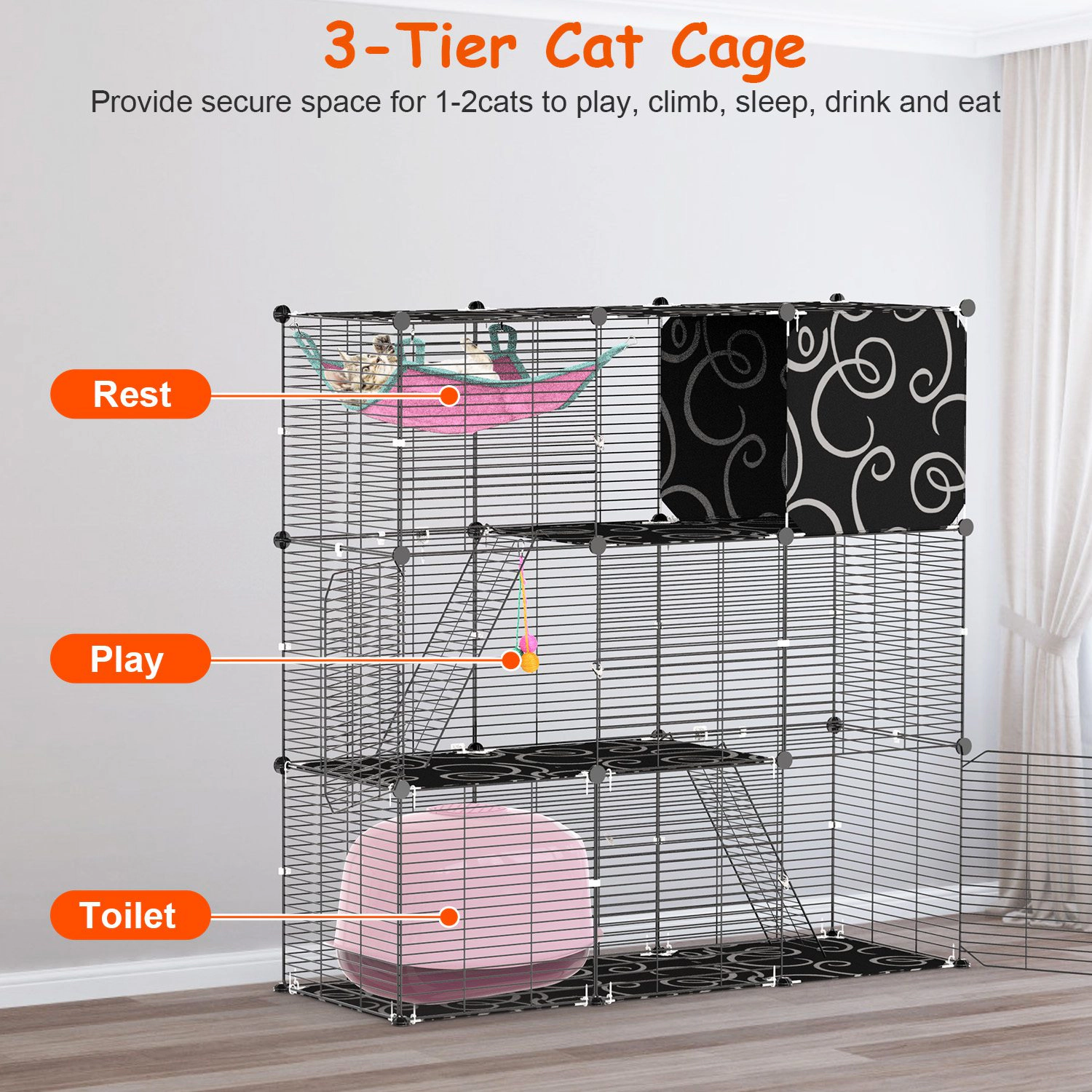 GBruno 3-Tier Wire Cat Cage Enclosure With Hammock