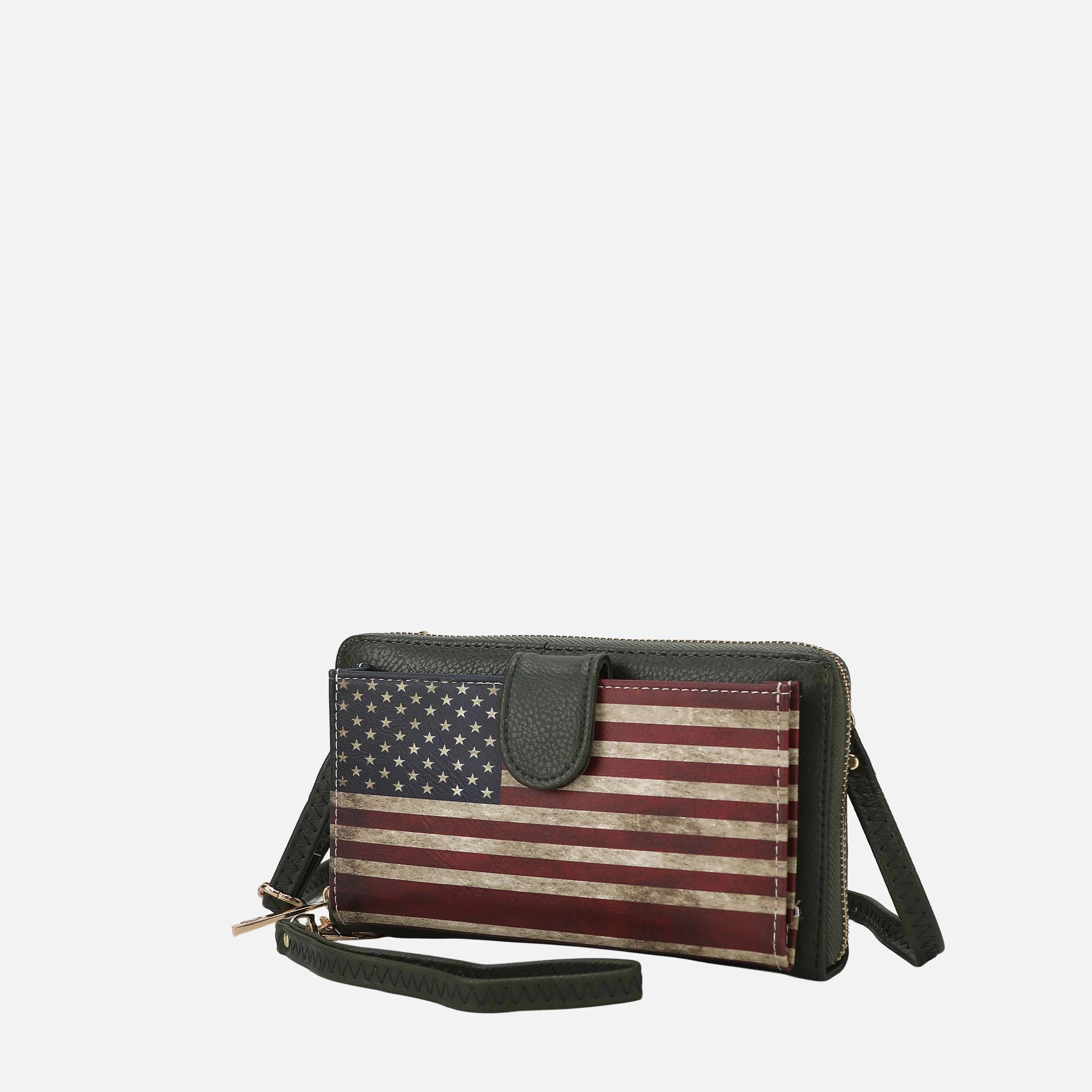 Mia K Collection Kiara Smartphone Wallet Crossbody Bag - Vegan Leather Patriotic Print
