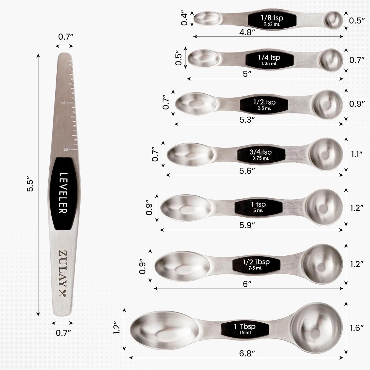 Zulay Kitchen Stackable Magnetic Measuring Spoon with Leveler (Set of 8)
