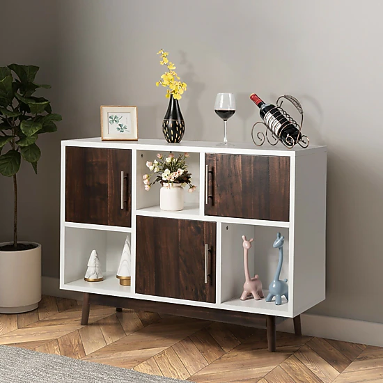 SlickBlue Unisex White Sideboard Cabinet with Six Compartments