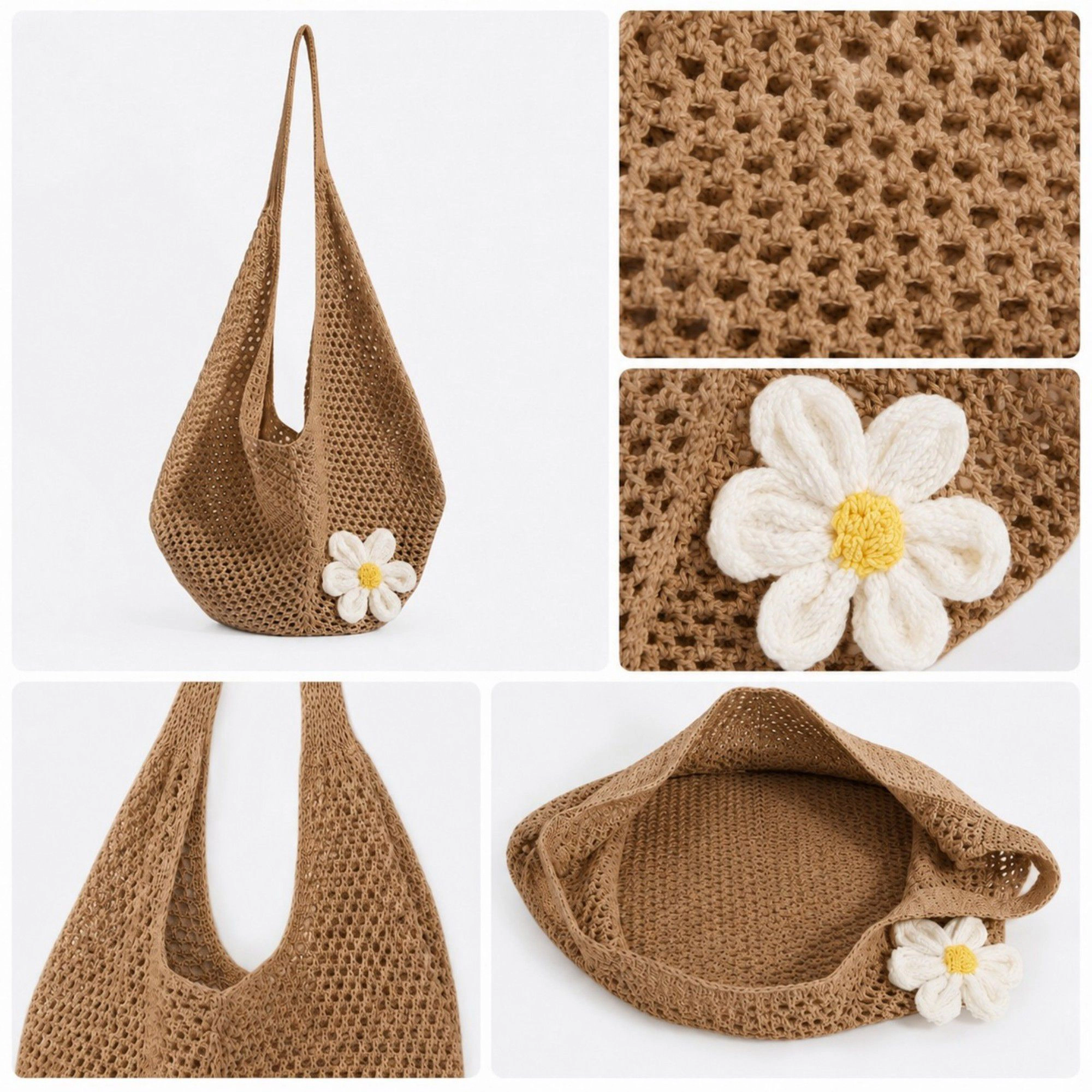 Alilang Women's Flower Detail Woven Tote Bag for Women - Lightweight Summer Shoulder Vacation