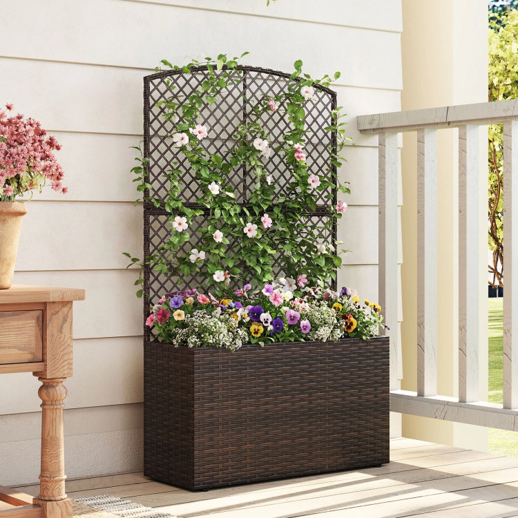 Hivvago 49 Inch Raised Garden Bed with Trellis and Wicker Planter Box
