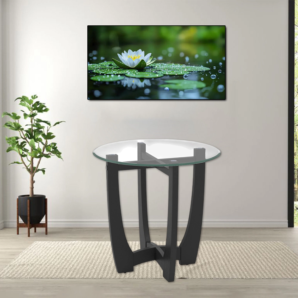 Hivvago Round Glass Side Table with 23.5-Inch Tabletop