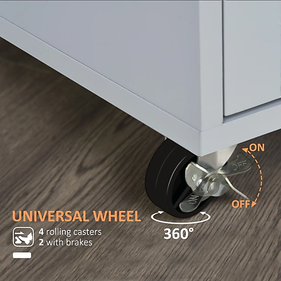 HONGGE Kitchen Island Cart Rolling Island Table with Solid Wood Top Trolley Cart with Drawer Storage Cabinet & Towel