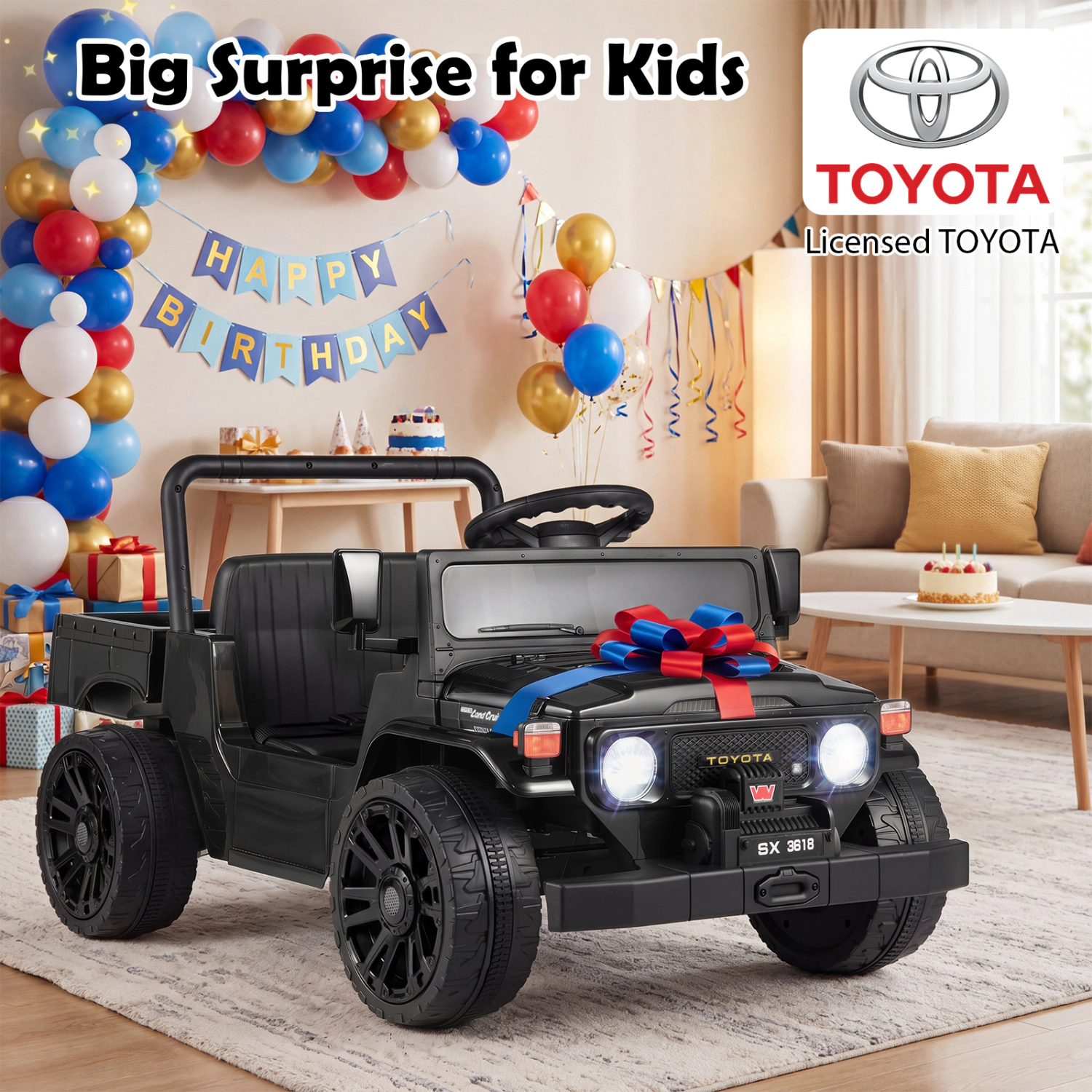 LJG Kids 12V Electric Ride on Truck with Dump Bed and Music Licensed Toyota