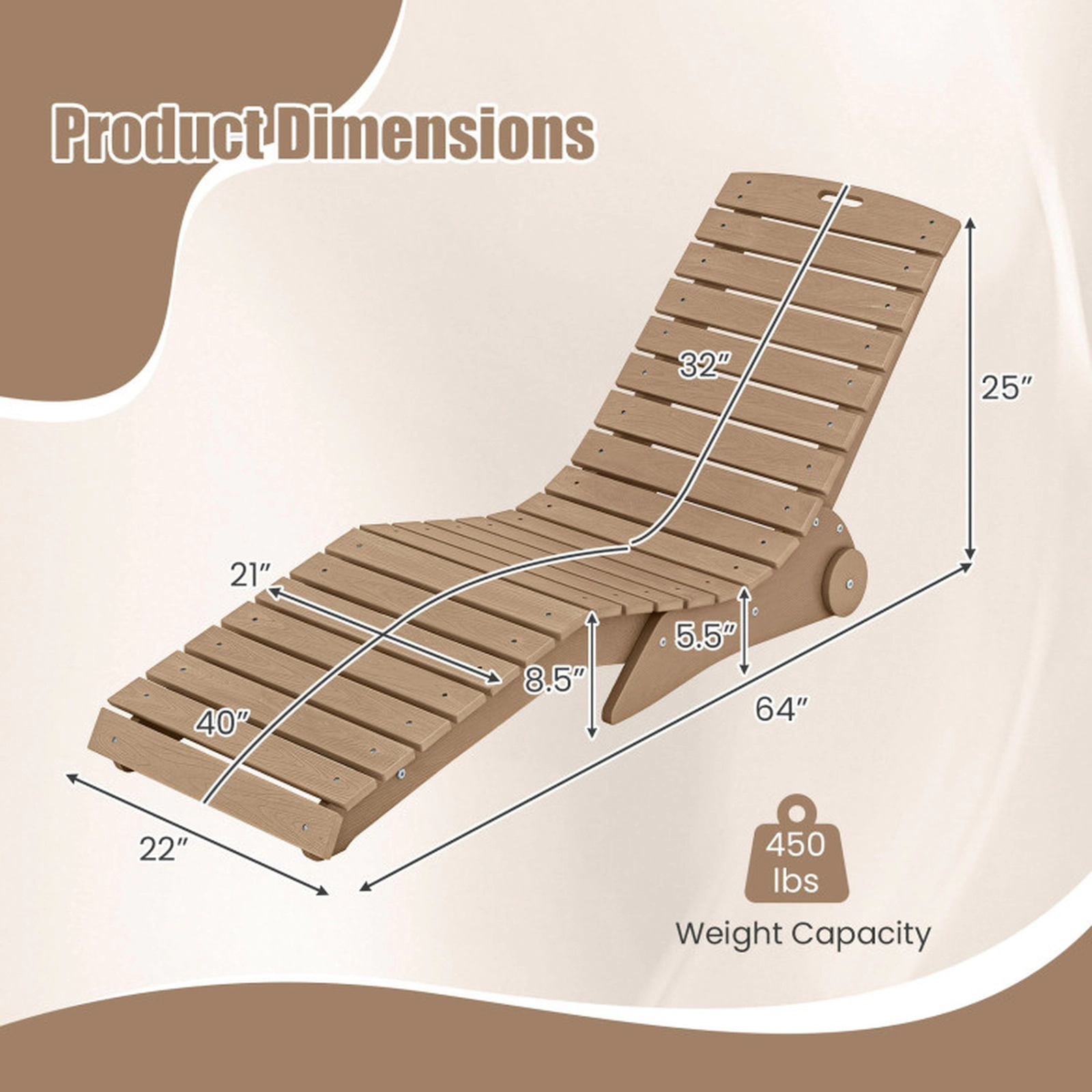 SUGIFT Ergonomic In-Pool Lounge Chair 450-lb Capacity for 5.5-8.5-in Baja Shelf Brown