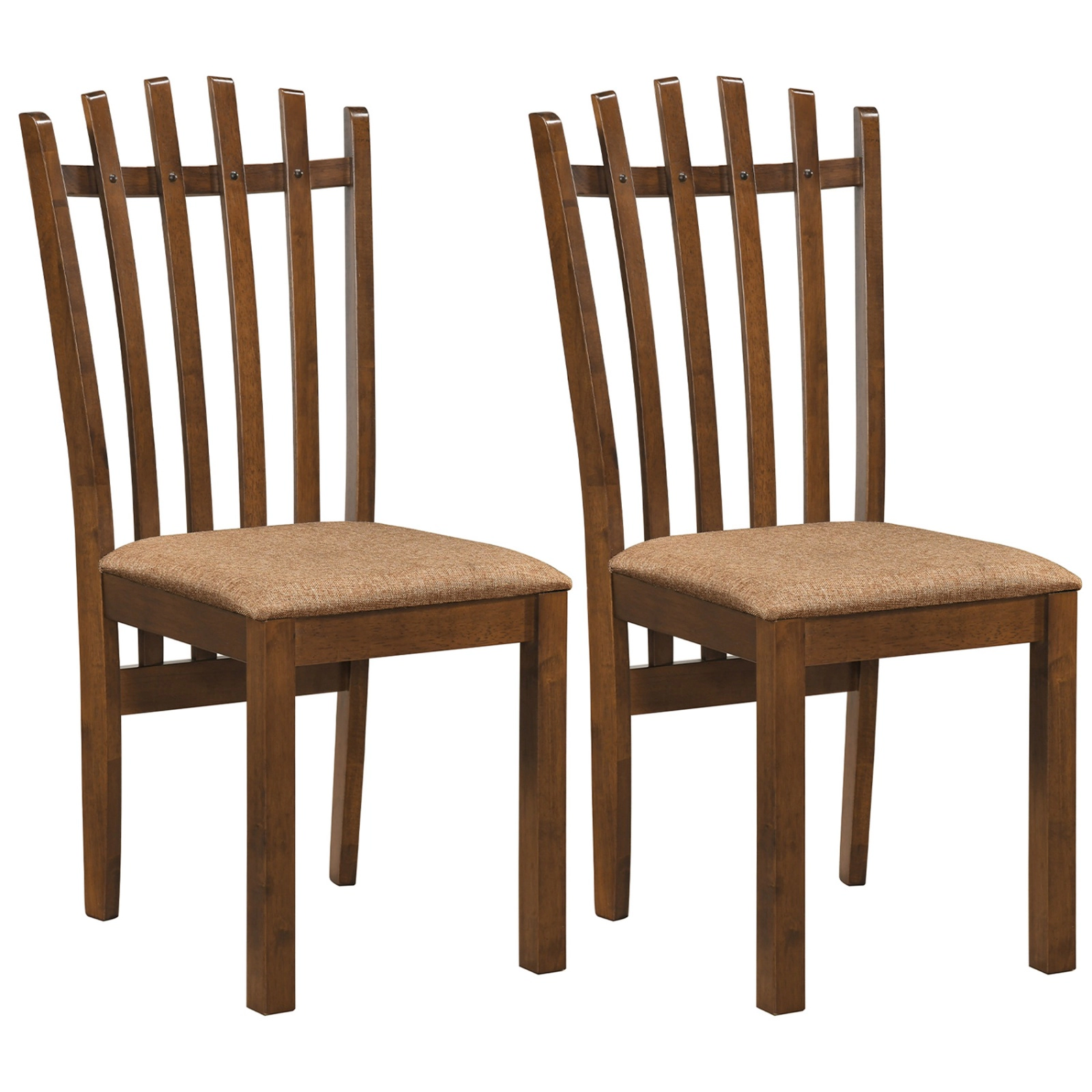 SUGIFT Rubber Wood Slat Back Kitchen Dining Chairs Set of 2 with Cushioned 18-in Seat 330-lb Capacity Walnut+Brown