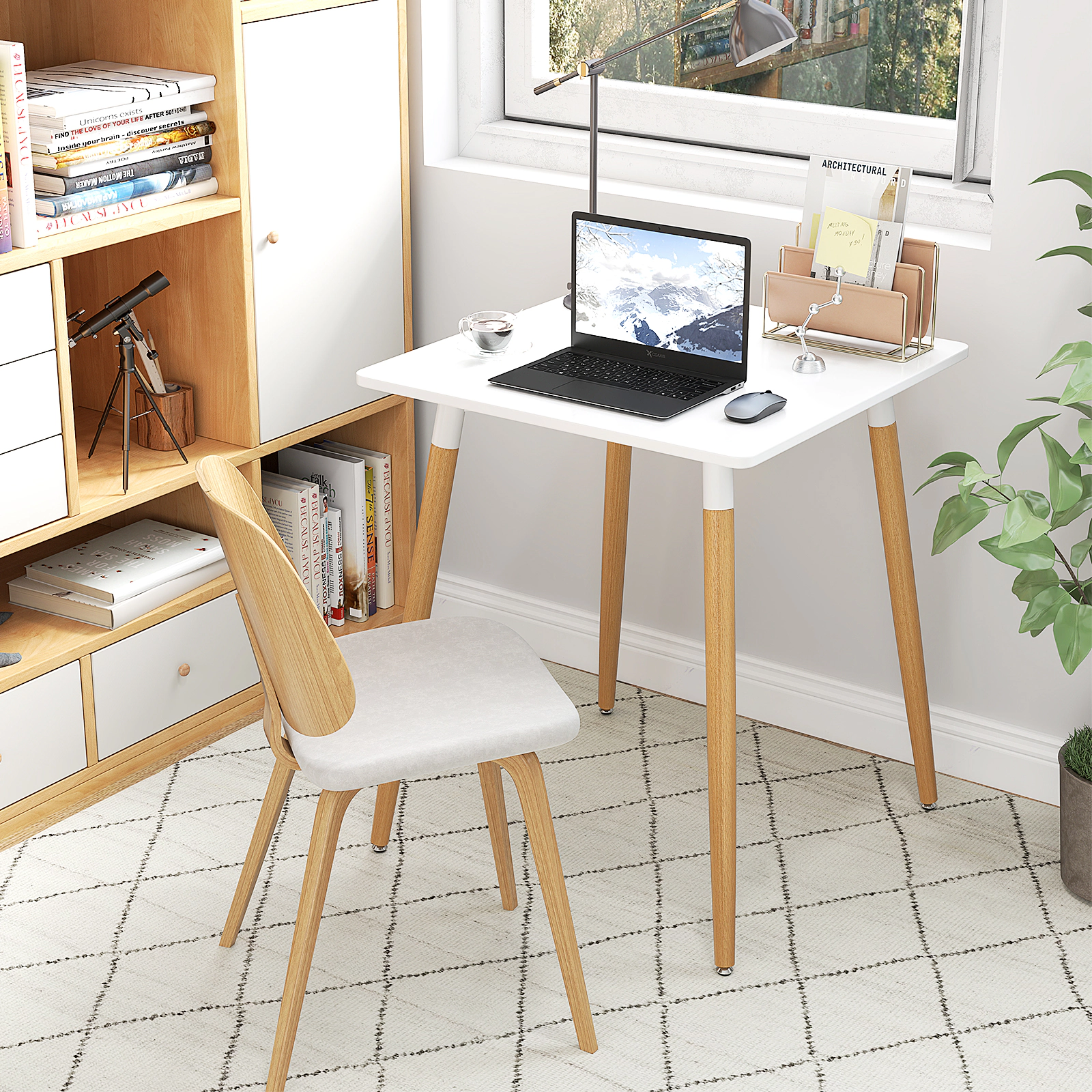 SUGIFT 23.5-in Square Dining Table with Adjustable Foot Pads 165-lb Capacity for Dining Room or Kitchen White Natural