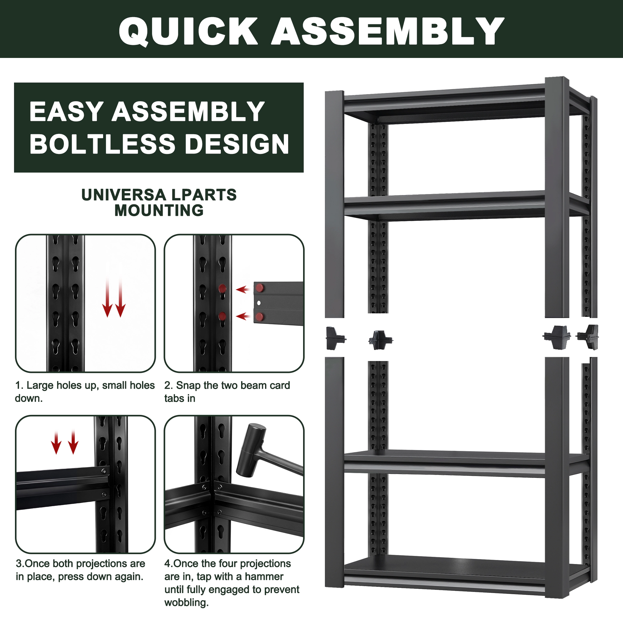 Flynama 72" H 5-Tier Metal Shelves, 2000lb, Black, Garage/Industrial Storage