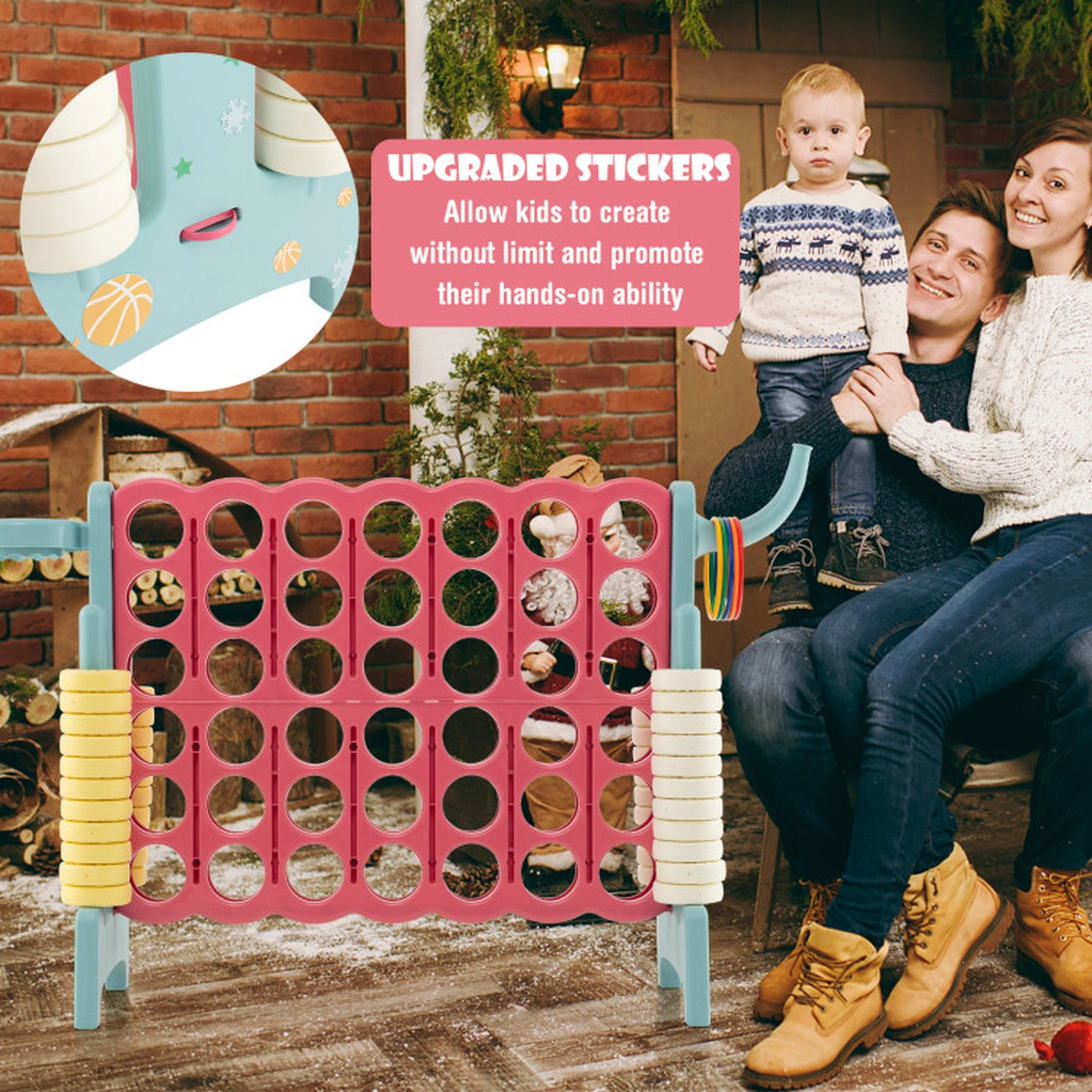 SUGIFT 47-in 4-in-a-Row Connect Game with Basketball Hoop 5 Toss Rings 42 Rings and Tool-Free Setup