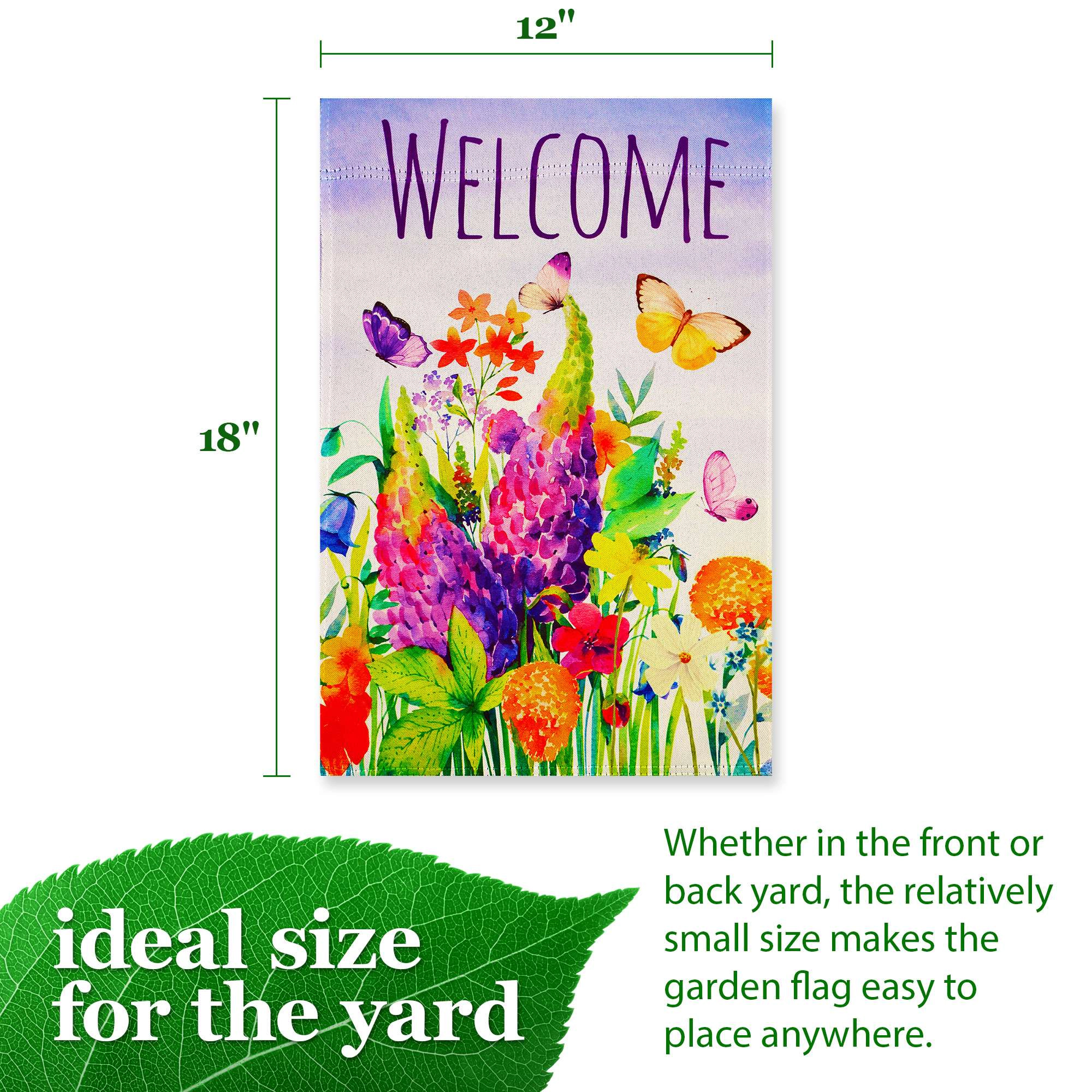 G128 12x18in Spring Floral Butterfly Double-Sided Garden Flag