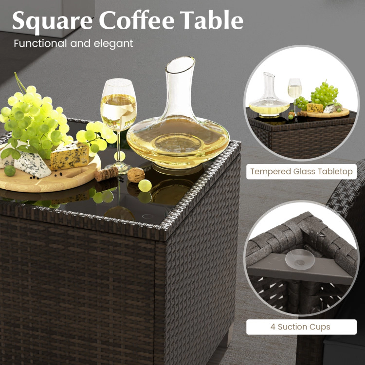 Hivvago 5 Pieces Patio Rattan Furniture With 2 Ottomans And Tempered Glass Coffee Table