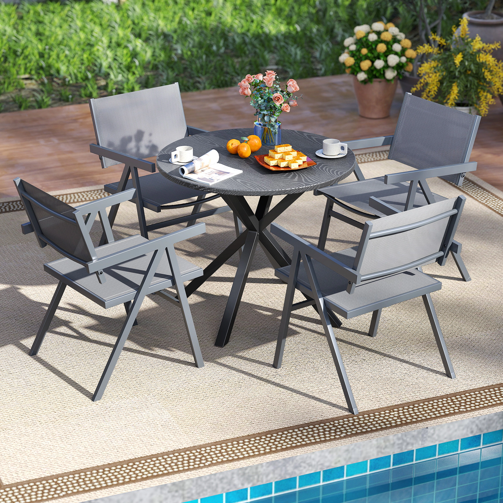 LJG Patio Chairs Set of 2 Outdoor Dining Chair with Breathable Fabric Seat