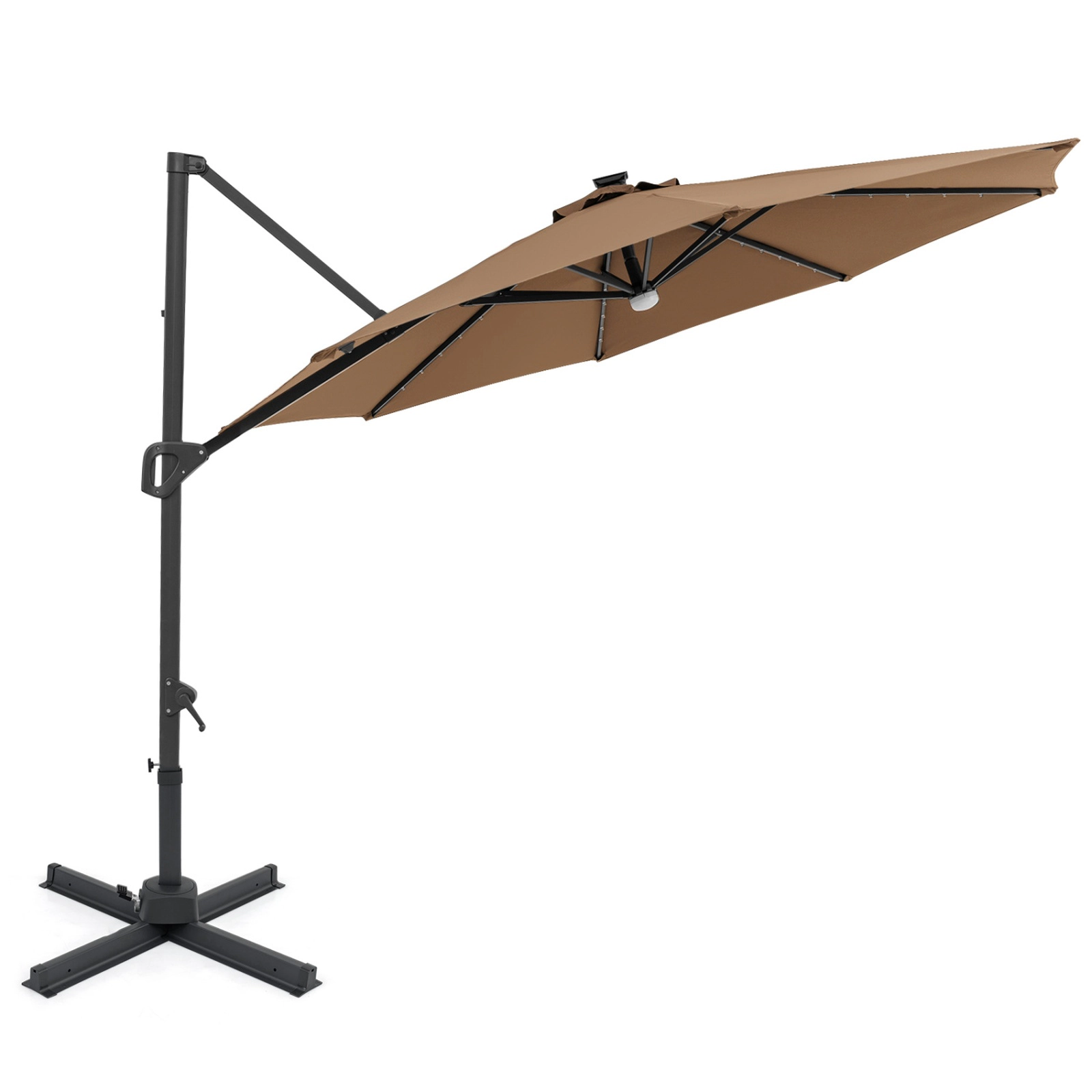 SUGIFT 10 ft Cantilever Patio Umbrella with 29 Solar LED Lights and 360 Degree Rotation