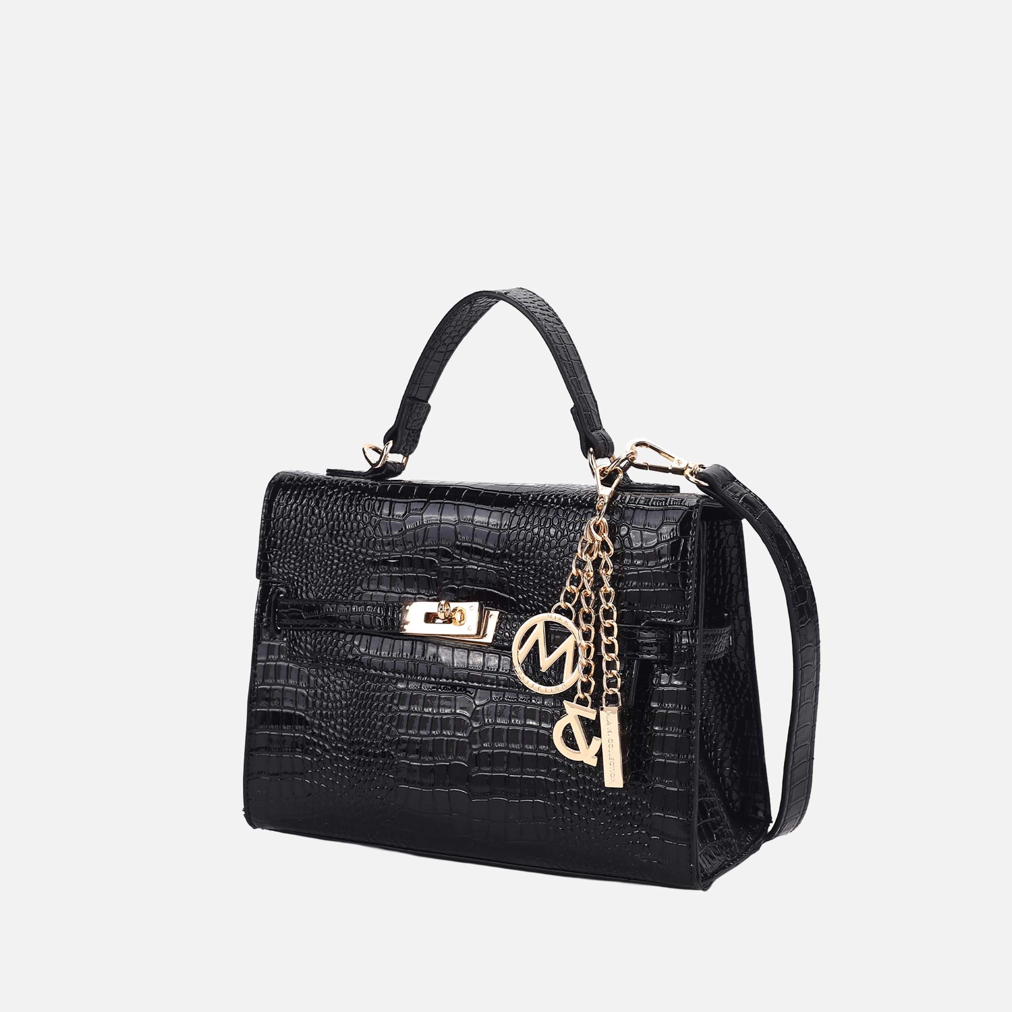 Mia K Collection Naomi Crocodile-Embossed Vegan Leather Satchel, Gold-Tone Hardware