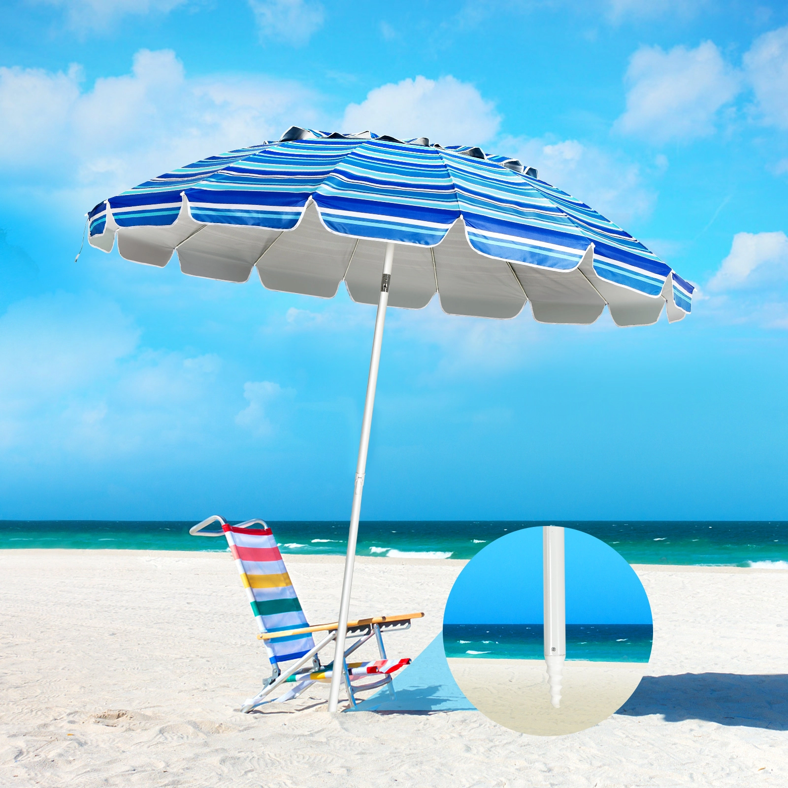 SUGIFT 8-ft Portable Beach Umbrella with Sand Anchor and Tilt Mechanism for Garden and Patio Navy