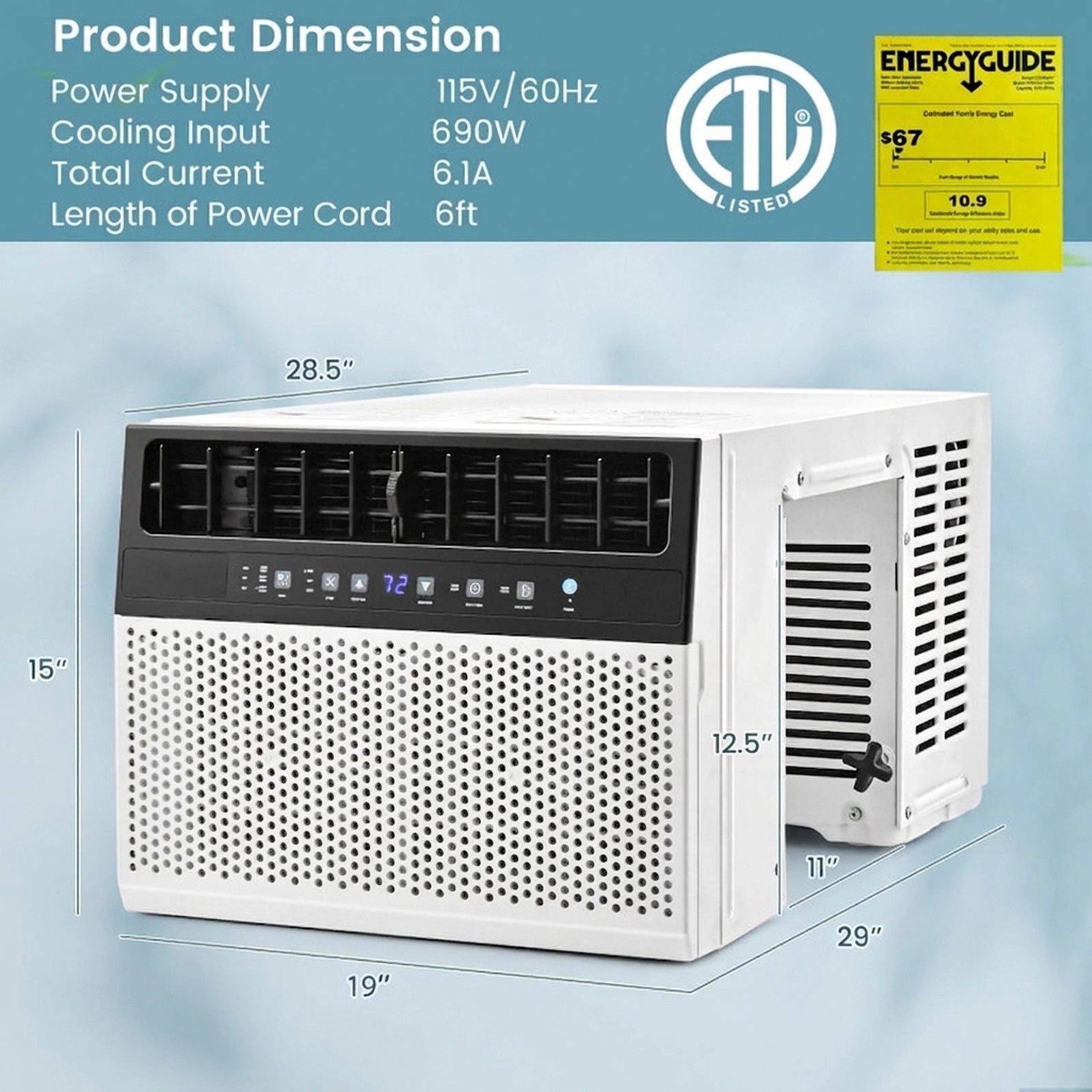 SUGIFT 12000 BTU Window Air Conditioner with My Temp Mode and 6 Modes 400 sq ft Coverage with Timer and Remote White