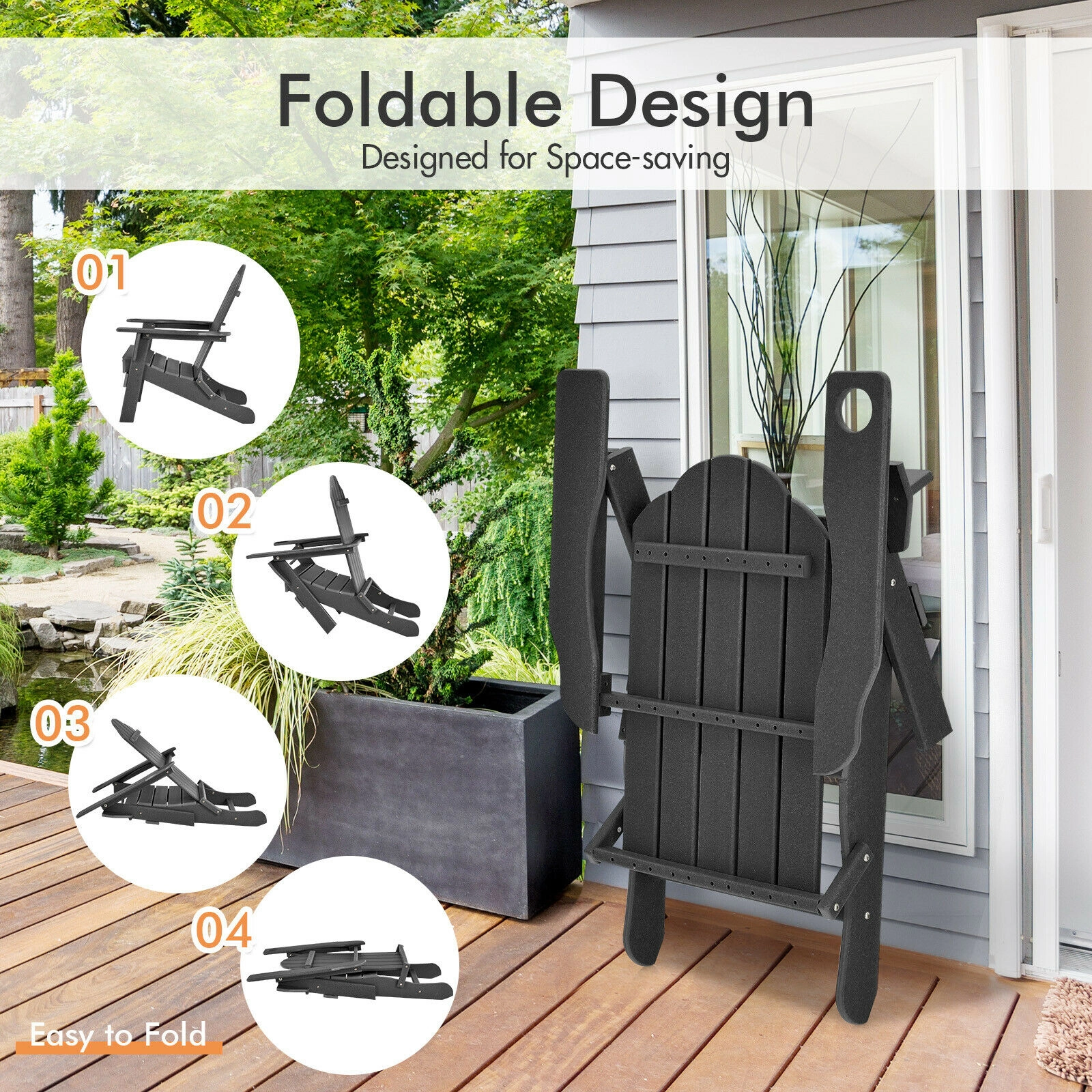 Hivvago Foldable Weather Resistant Patio Chair with Built-in Cup Holder