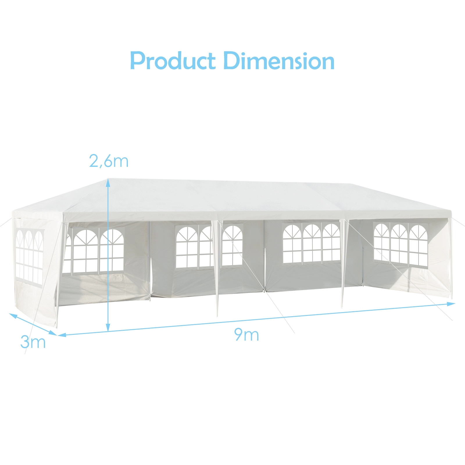 SUGIFT 10-ft by 30-ft White PE and Steel Canopy Tent with 5 Removable Sidewalls 16 Stakes and 8 Ropes