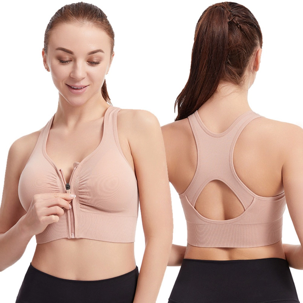 Wardrobe Whimsy Women Front Zipper Cutout Back Shockproof Sports Bra