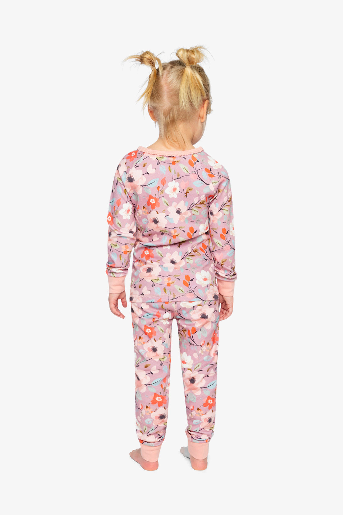 Deux par Girls Organic Cotton Floral Two Piece Pajama Set with Raglan Sleeve Top and Waist Pants