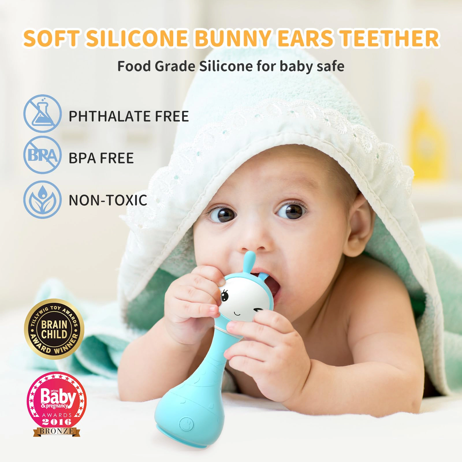 Alilo Smarty Bunny Interactive Baby Rattle with Color Recognition, Music, Lights & Teething Ears