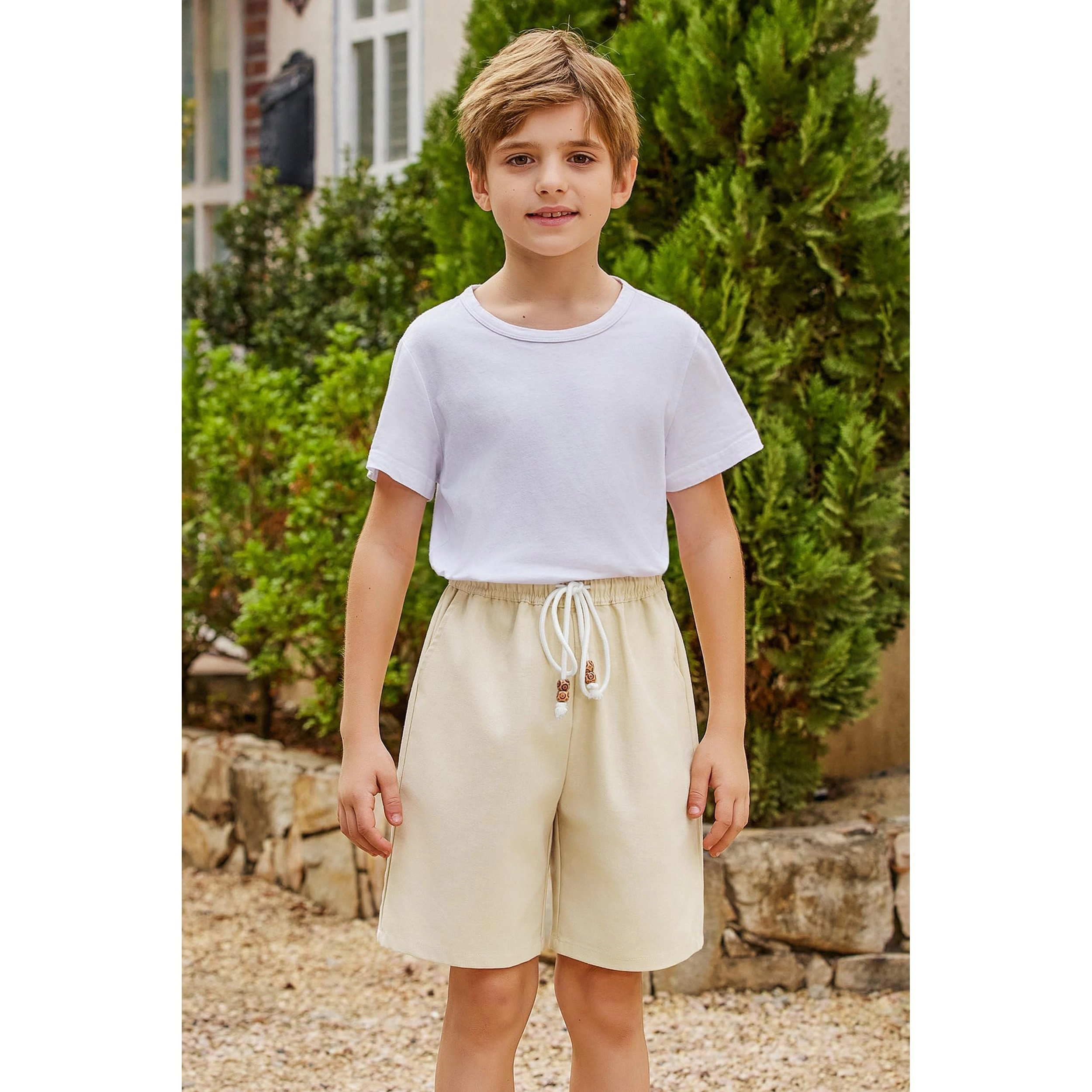 Arshiner Boy's Linen Elastic Waist Shorts