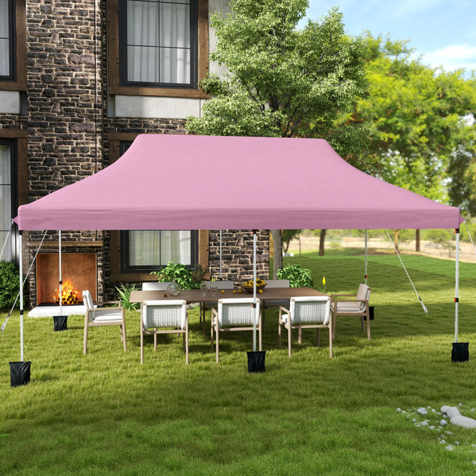 SUGIFT Pink Foldable Outdoor Pop Up Canopy Gazebo Tent with Carry Bag for 15-20 People 20-ft W 10-ft D 10.4-ft H