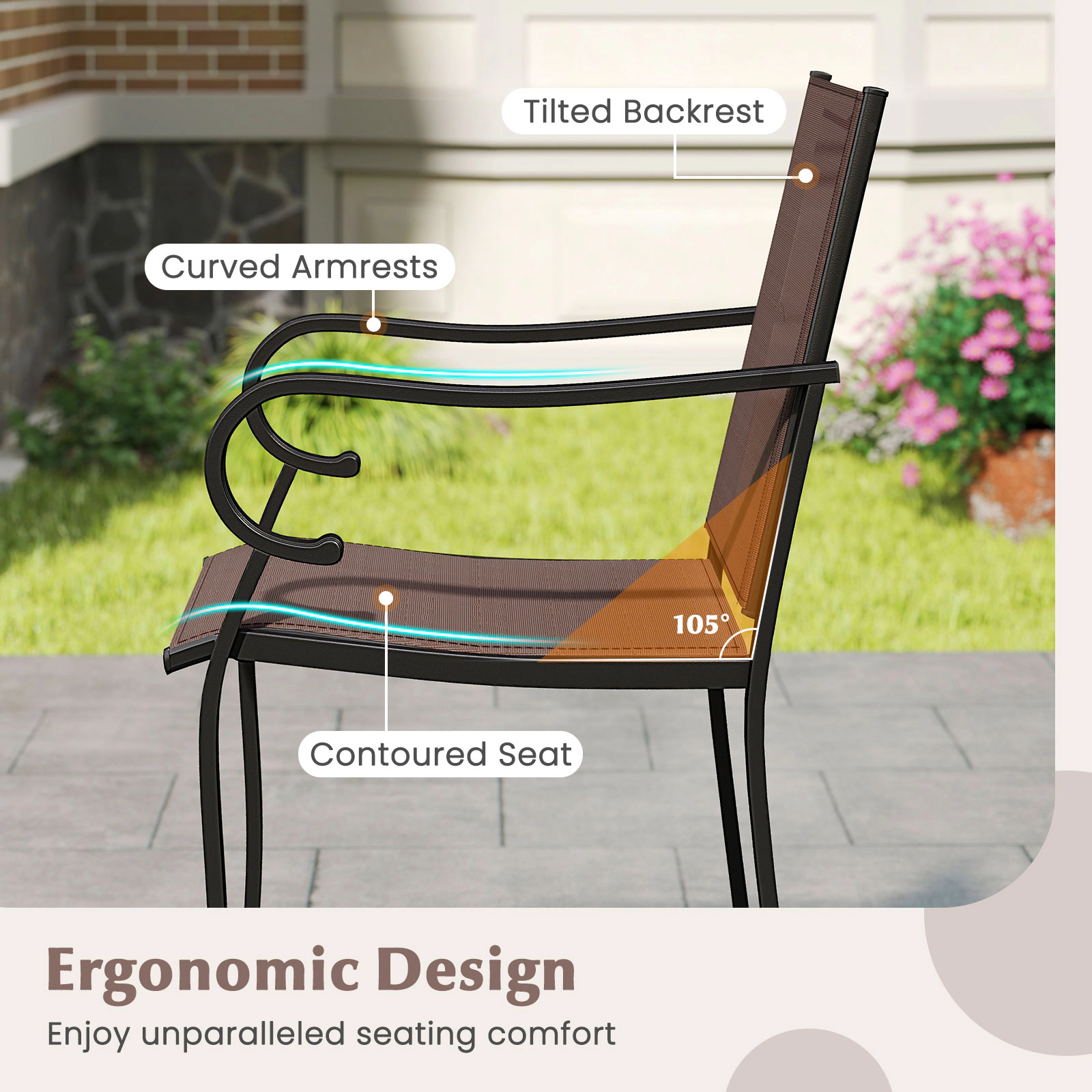 SUGIFT Breathable Mesh Outdoor Counter Height Bar Stools Set of 4 Bar Seating 330-lb Capacity 25.5-in Seat Height Brown
