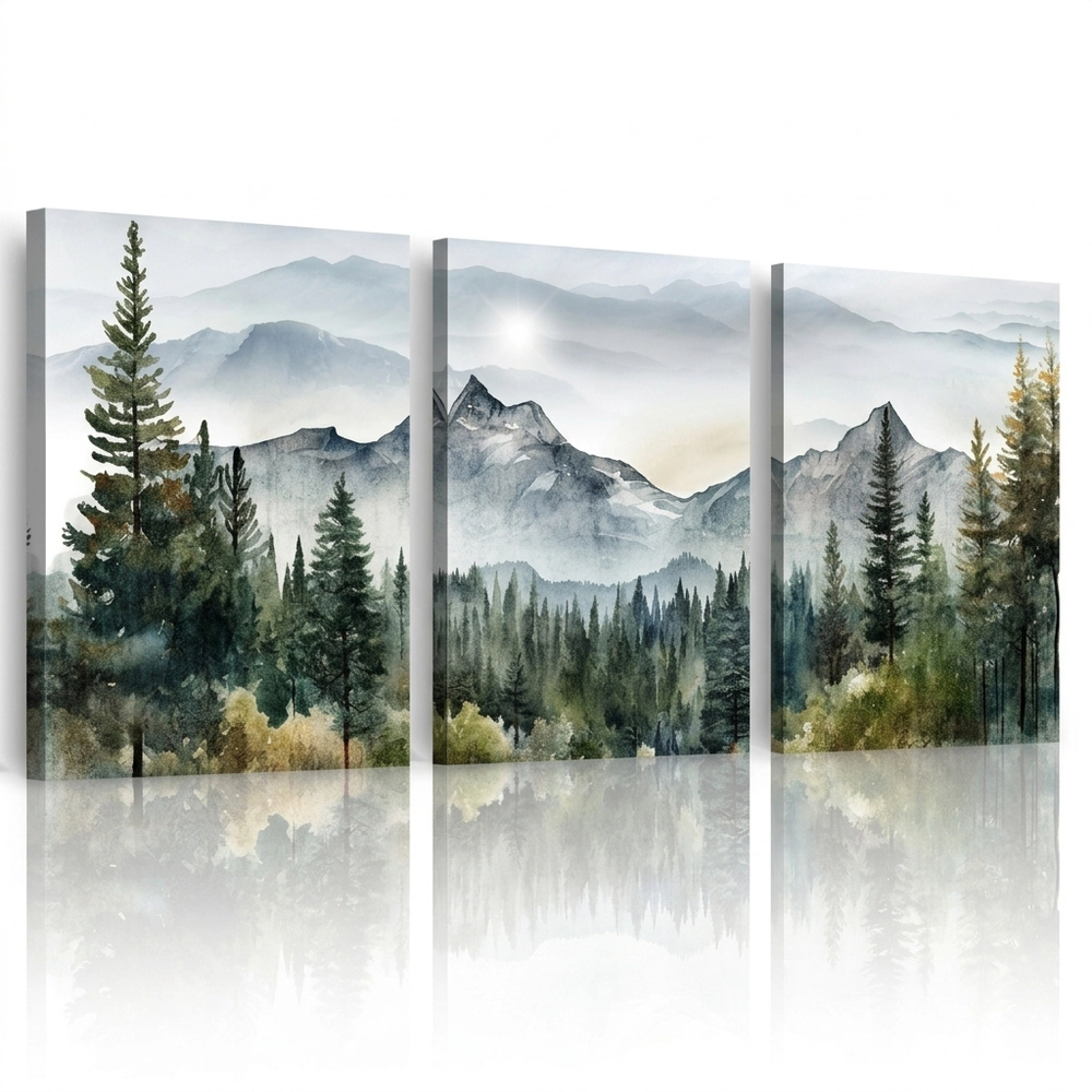 Granny Furni Antic Unisex Abstract Mountain Forest Canvas Wall Art 3-Piece Framed Set