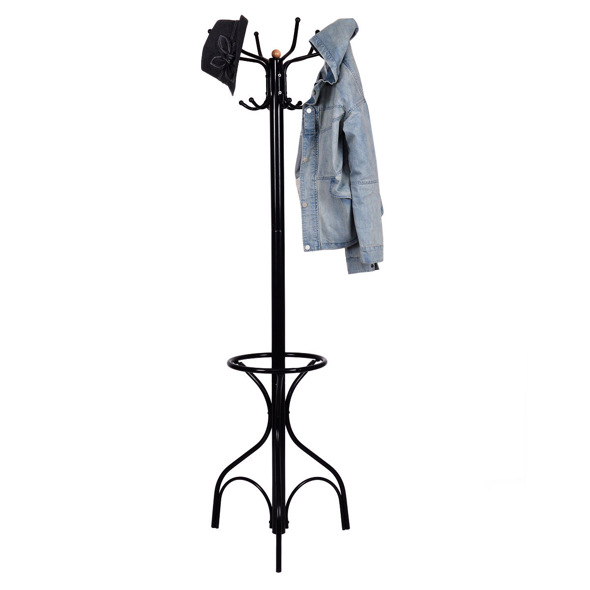 Glintex Vintage Metal Coat Tree with 12 Hooks in a 2-Layer Structure, Black