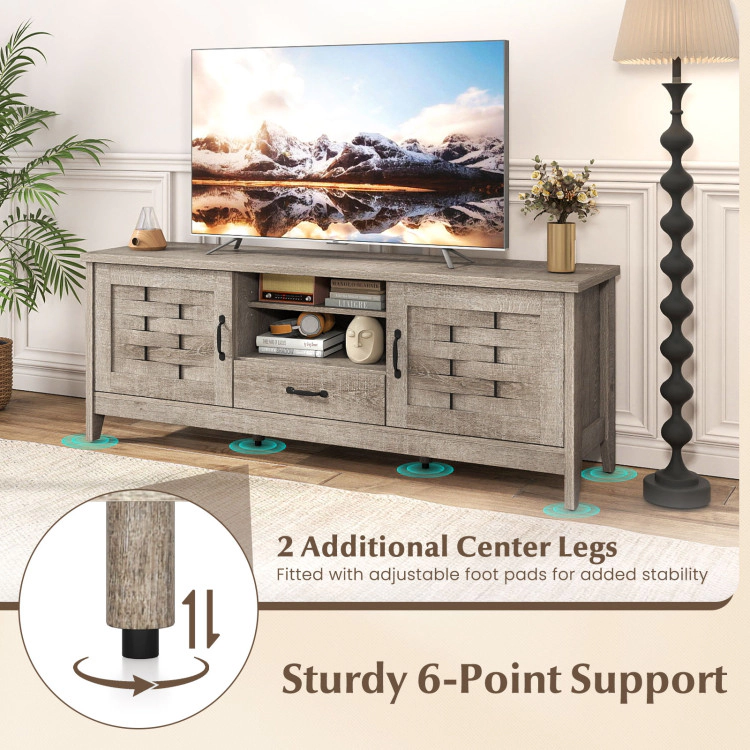 Hivvago Farmhouse Tv Stand For 65 Inch Tvs With 2 Woven Accent Doors And 3 Adjustable Shelves