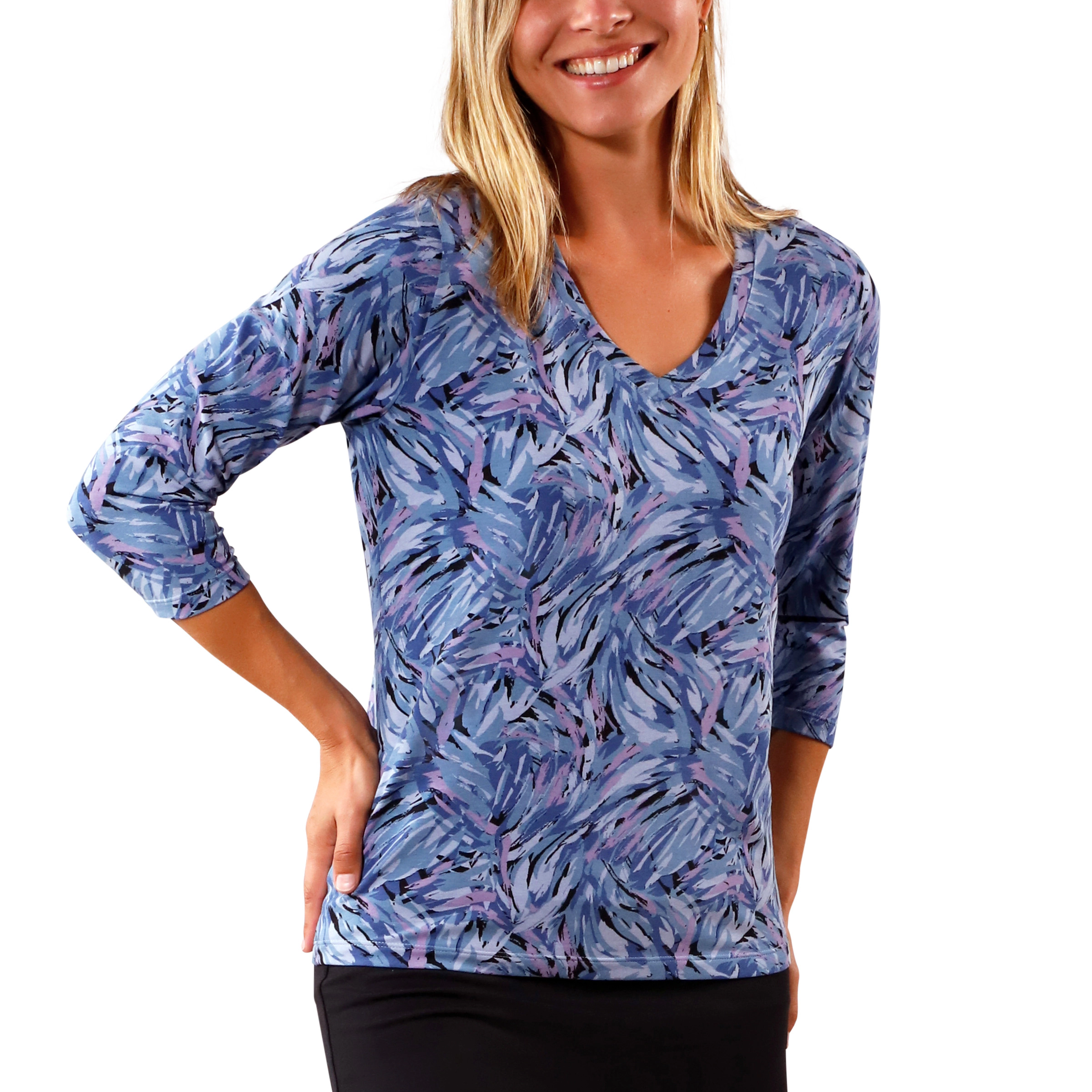 UV Skinz Women's 3/4 Sleeve V-Neck R&R Tee