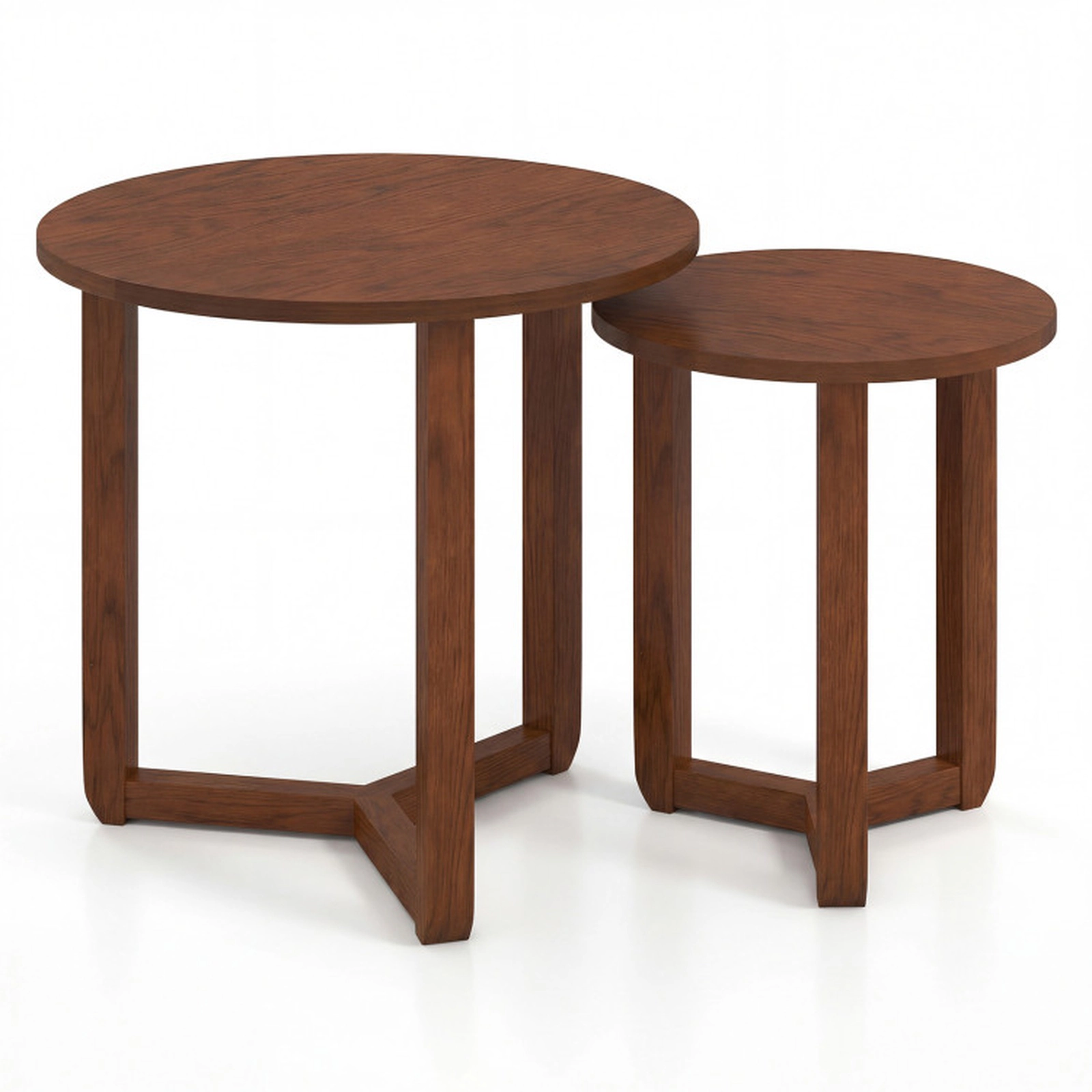 SUGIFT Round Nesting Coffee Table Set of 2 Wood End Tables with Thickened Top 176-lb and 132-lb Capacity Natural/Walnut