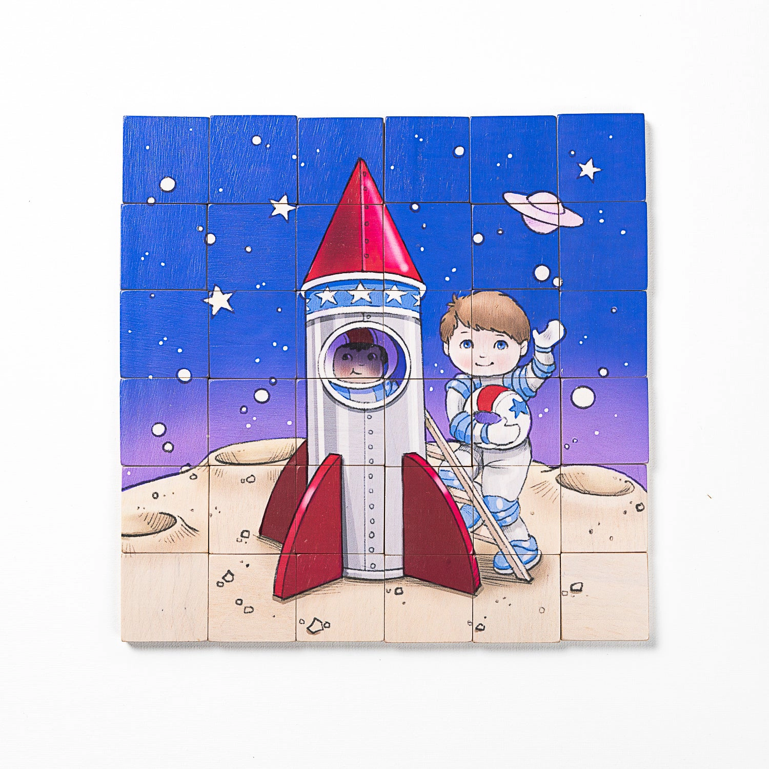 Miller Boys Vintage Toys Magnetic Wooden Puzzle - Astronaut, Maple Wood with Organic Cotton Bag