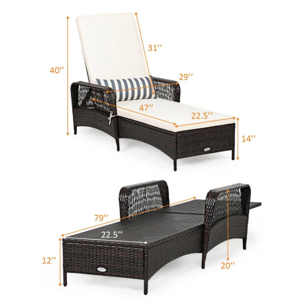 Hivvago Patio Wicker Chaise Lounge Chair with Pillow and Adjustable Backrest with Cushion