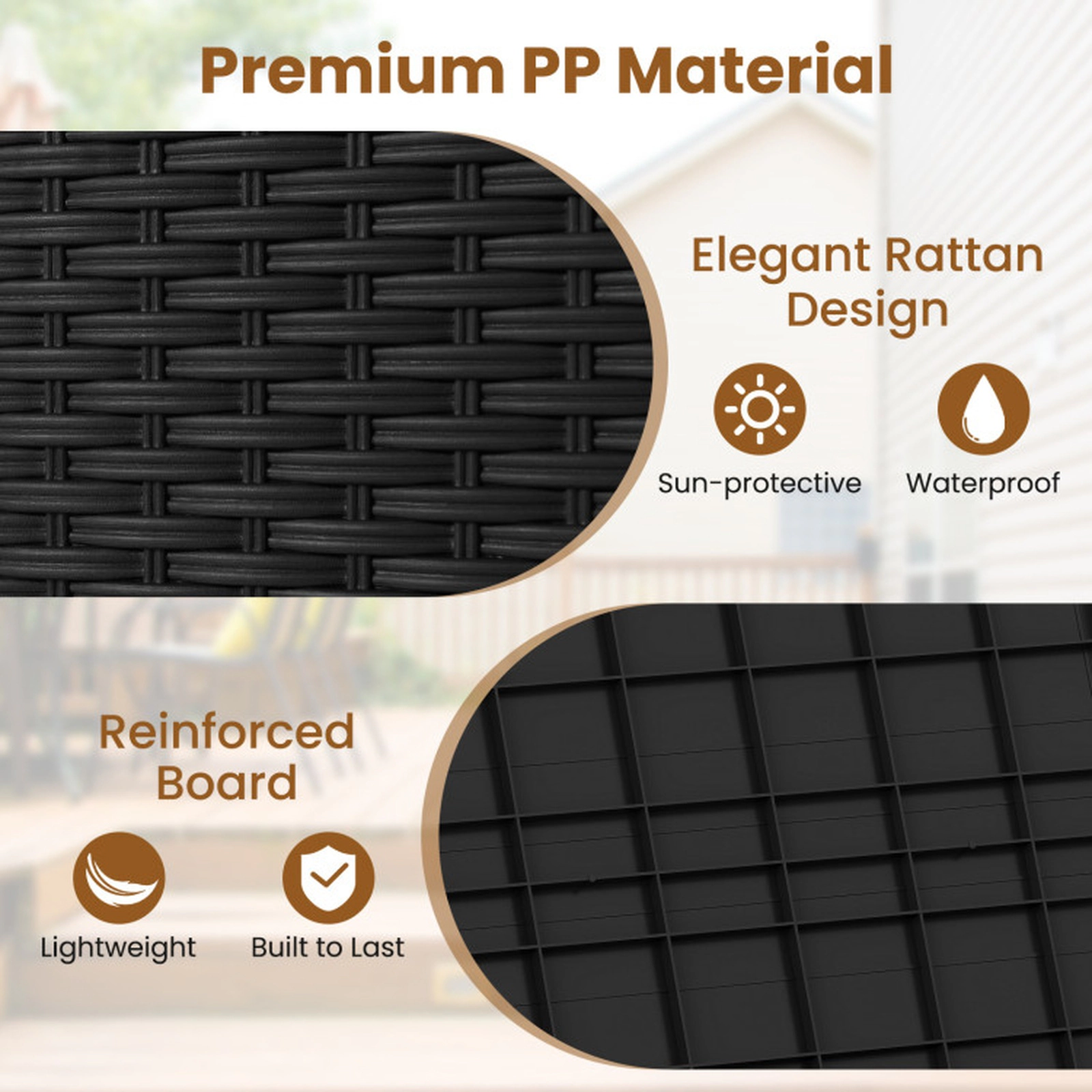 SUGIFT 25 Gallon Outdoor PP Storage Box with Rattan Patterns 180-lb Capacity 23-in Long Deck Box Side Table Seat Black