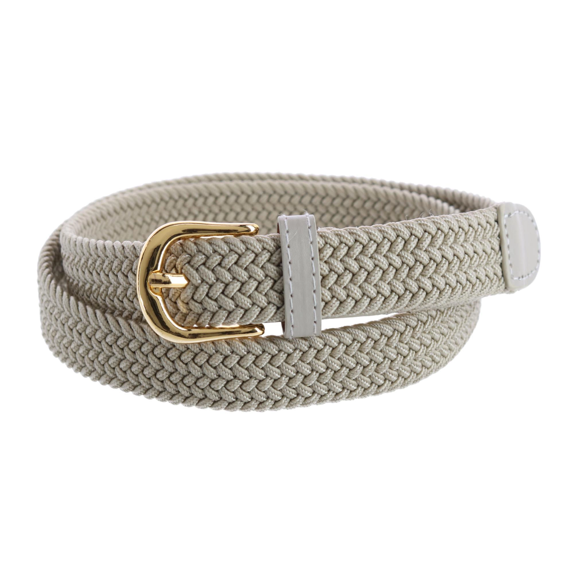 CTM Women's Elastic Braided Stretch Belt with Gold Buckle 1 Inch