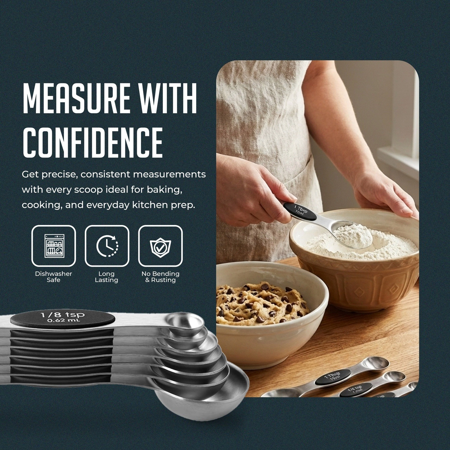 Luminuxe Magnetic Measuring Spoons with Leveler Set, Dual Sided Stainless Steel, Strong N40 Magnets Nesting Spoon